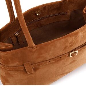 East West Manu Atelier Tan Suede Shoulder Bag